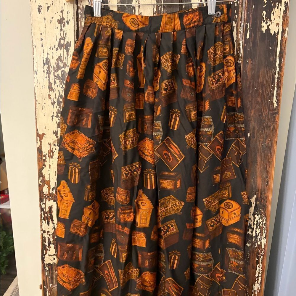 Herman Geist Vintage Orange and Brown and black Skirt. Women’s size 12.